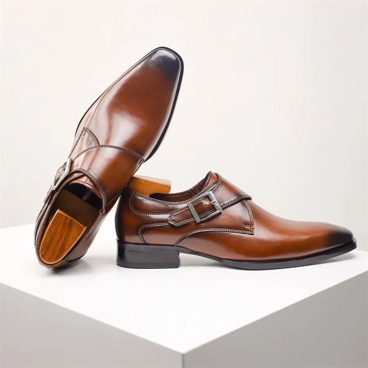 Best shoe shop in Kottakkal | Malee Men’s Fashion – elegant brown leather monk strap formal shoes for men, crafted for premium comfort, quality, and timeless style.